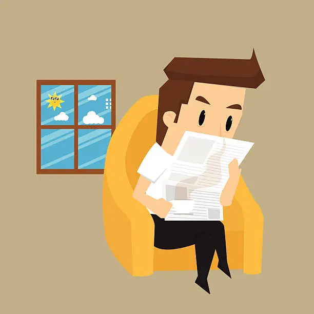 Vector illustration of businessman reading a newspaper