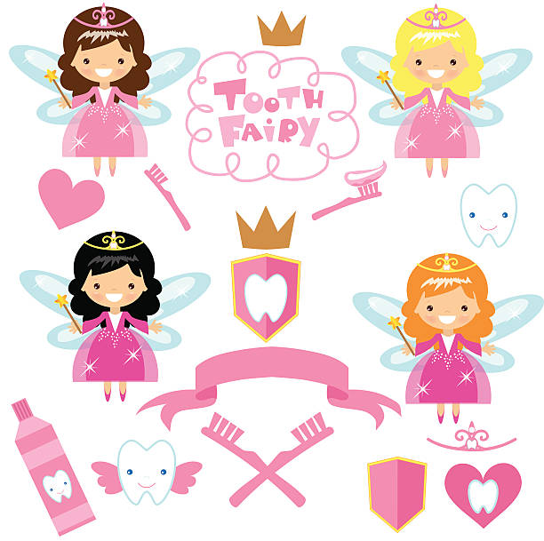 ilustrações, clipart, desenhos animados e ícones de tooth fairy ilustração vetorial - human teeth fairy cartoon toothbrush