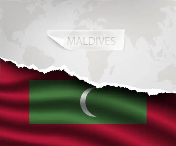 Vector illustration of paper with hole and shadows MALDIVES flag