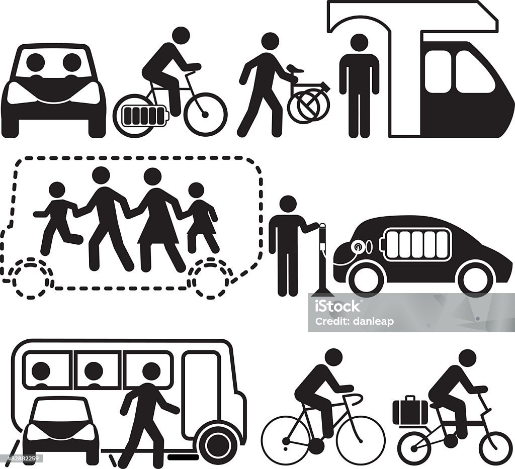 Sustainable Transport Vectored sustainable transport. Based on 1970s AIGA icon designed for the US Department of Transport. This figure is based on the standard sized stick figure rather than the compact version. The format can be blown up to any size without loss of quality. This illustration is Ai8 compatible. Walking stock vector