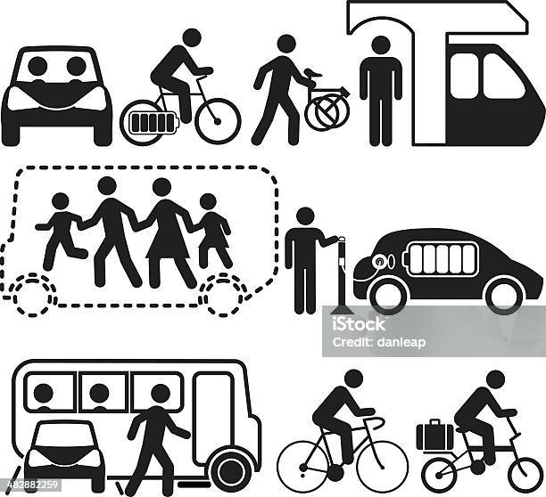 Sustainable Transport Stock Illustration - Download Image Now - Walking, Cycling, Bicycle