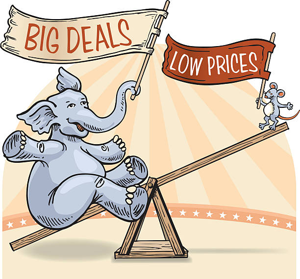 Elefante e o rato "grandes promoções" venda ilustração - ilustração de arte em vetor