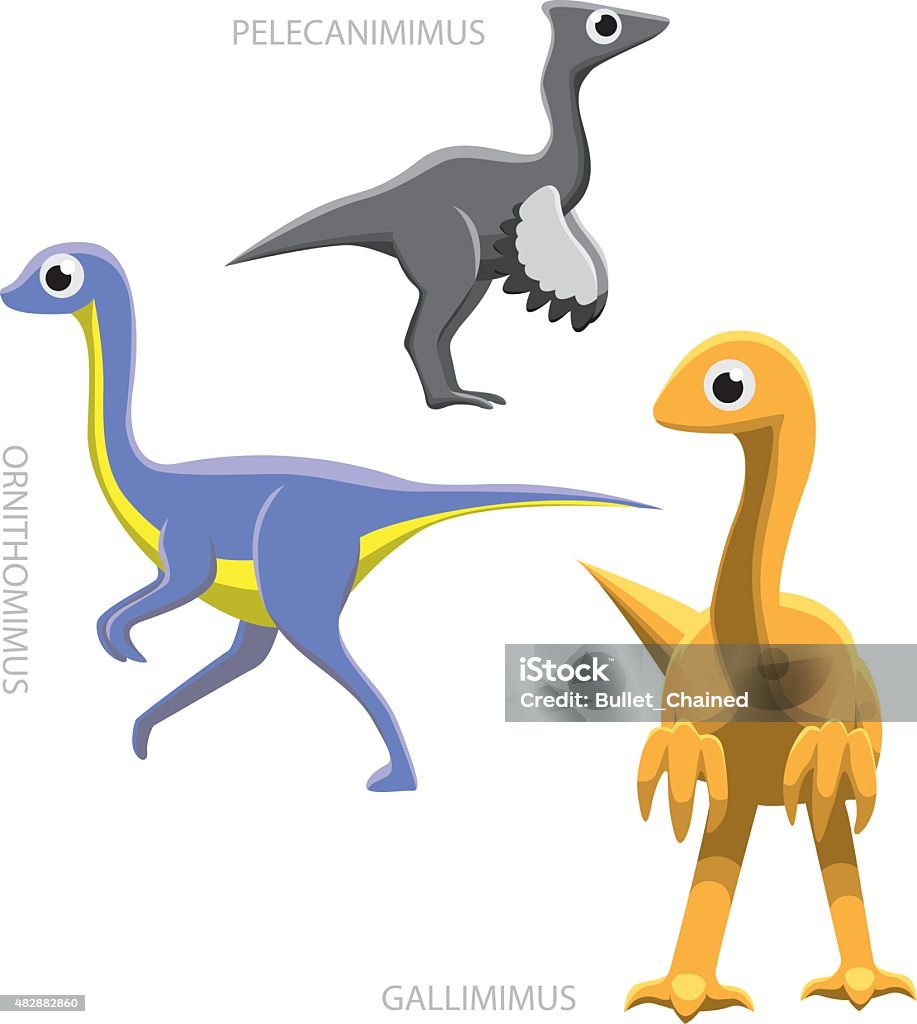 Dinosaur Ornithomimids Vector Illustration Runner Dinosaurs Cartoon Vector Set 2015 stock vector