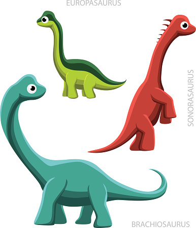 long-neck dinosaurs cartoon vector set