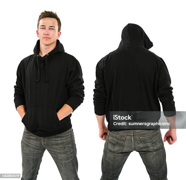 Male With Blank Black Hoodie Stock Photo - Download Image Now - Hooded Shirt, Black Color, Men