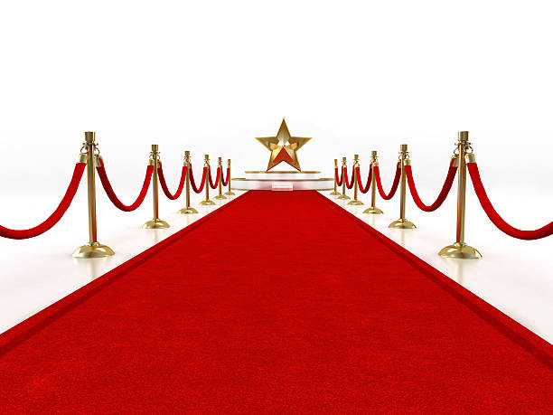 istock Red carpet with a star shape on the stage 482883811