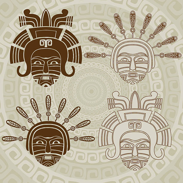 native american maska szablon - old fashioned indigenous culture inca past stock illustrations