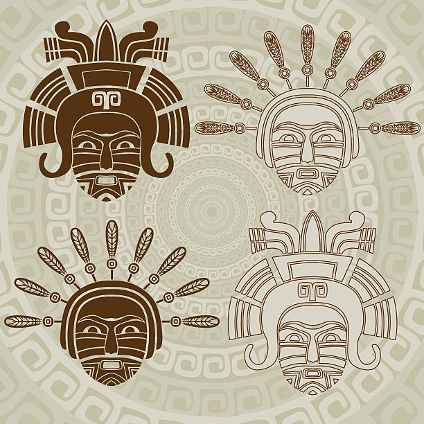 ilustrações de stock, clip art, desenhos animados e ícones de pessoa americano máscara'stencil' - old fashioned indigenous culture inca past