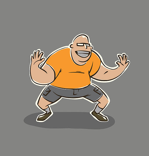ilustrações, clipart, desenhos animados e ícones de engraçado homem fazendo esporte exercícios, em pé como um goleiro. - men muscular build abdominal muscle large