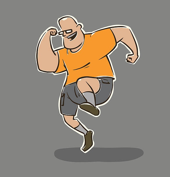 ilustrações, clipart, desenhos animados e ícones de engraçado homem fazendo esporte exercícios, pule em uma perna - men muscular build abdominal muscle large
