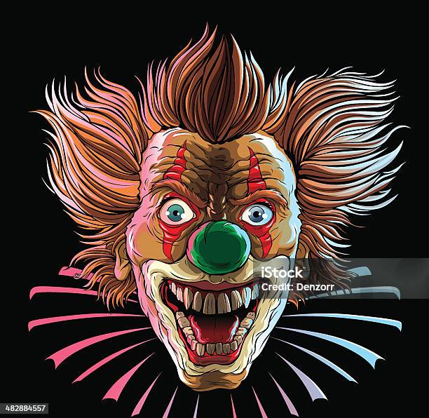 Crazy Clown Head Stock Illustration - Download Image Now - Clown, Evil, Vector