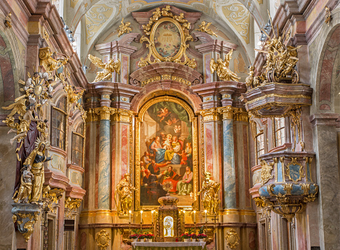 Vienna - Main altar of baroque st. Annes church with the paint of the saint by Daniel Gran.