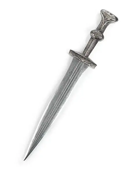 Antique Roman dagger short sword isolated on white background