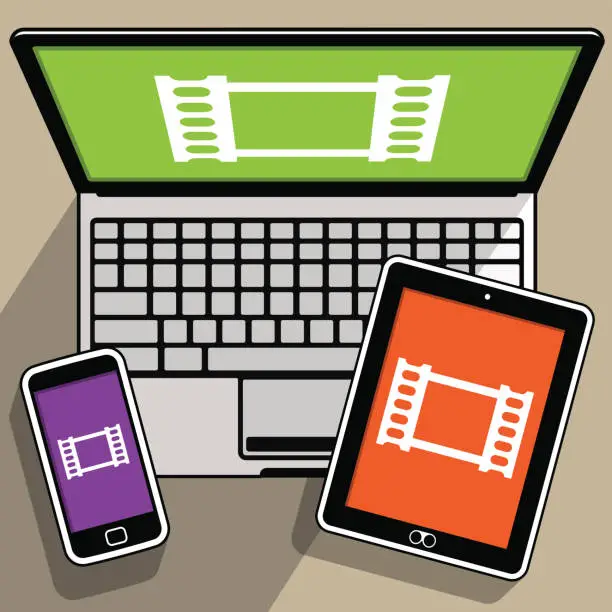 Vector illustration of Media streaming via Laptop Tablet and Smart Phone