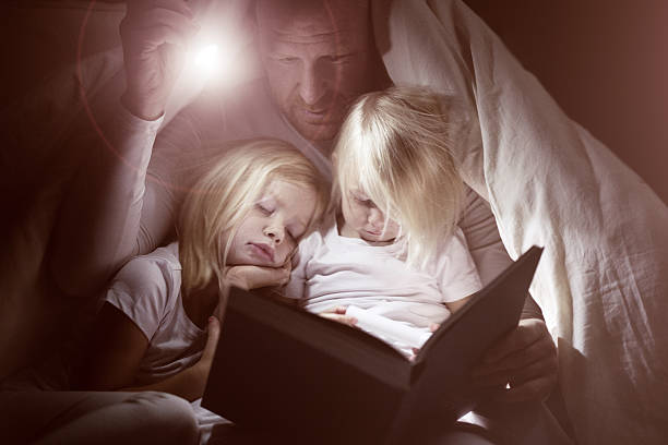 istock Father and daughters reading book at bedtime 482888804