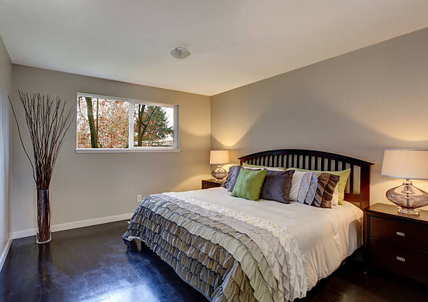 istock Perfect hardwood bedroom with ruffled bedding. 482888938