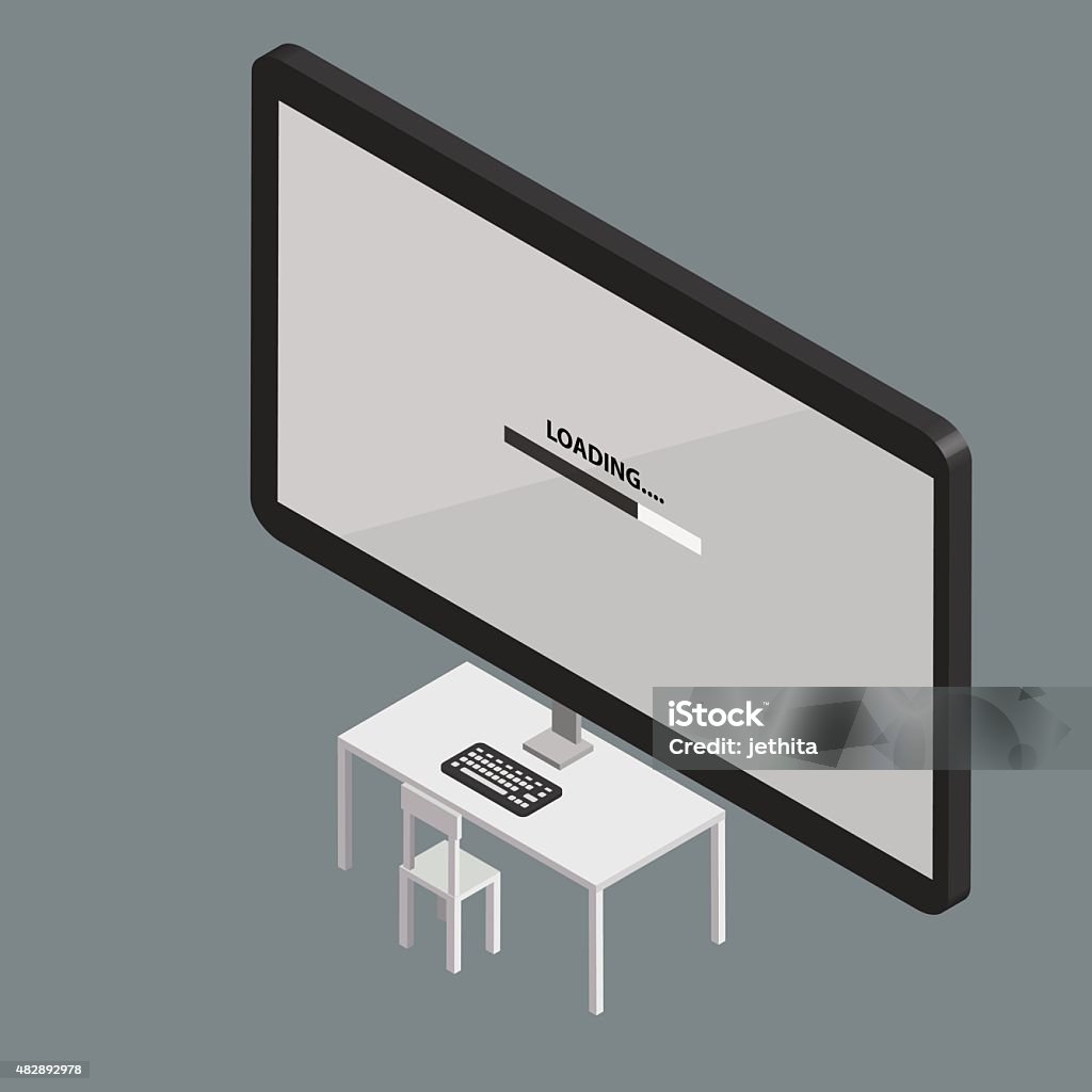 Big Computer Screen On The Desk Loading Data Stock Illustration ...