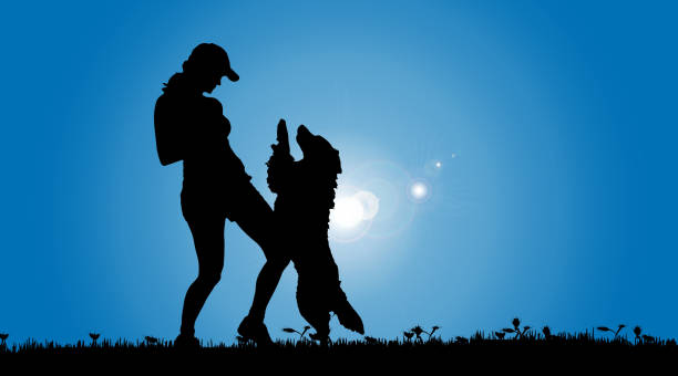 istock Vector silhouette of a woman with a dog. 482896754