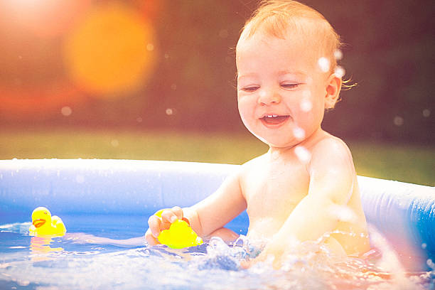 istock Baby splashing water in the small pool 482900778
