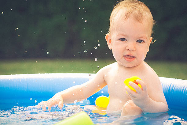 istock Baby splashing water in the small pool 482900780