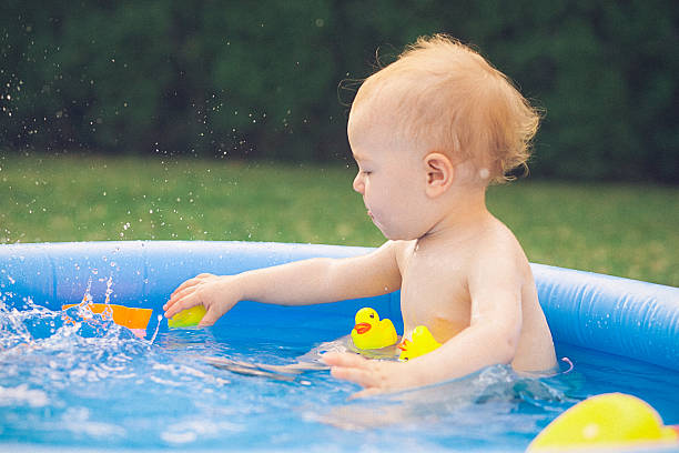 istock Baby splashing water in the small pool 482900788