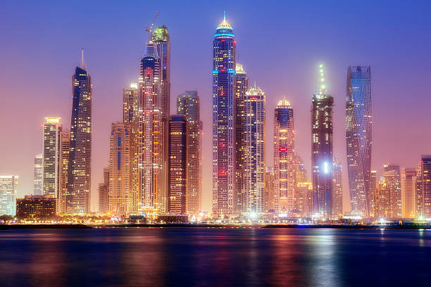 istock Dubai Marina Skyline Illuminated at Dusk 482900886