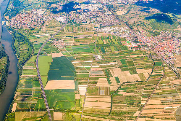 istock aerial of small village with fields 482901215