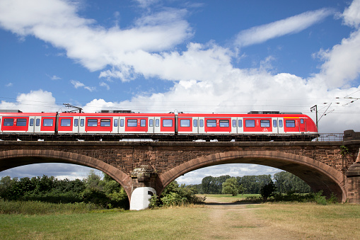 German S-Bahn train on railway bridge - minor motion blur