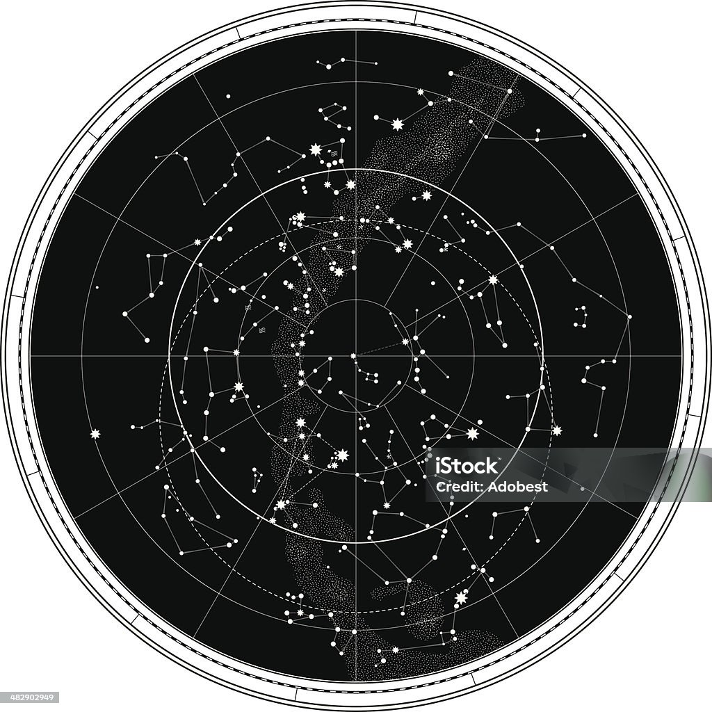 Celestial Karte des Night Sky - Lizenzfrei Sternenkarte Vektorgrafik