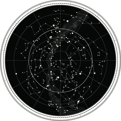 Celestial Map of The Night Sky. Astronomical Chart of Northern Hemisphere.