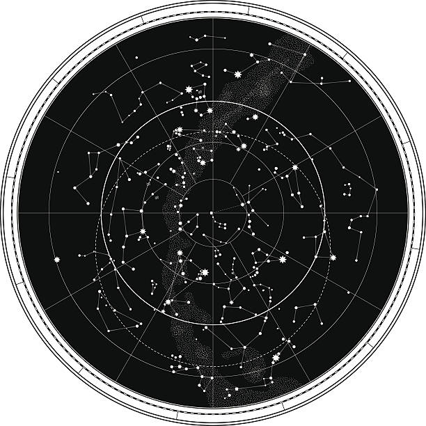 Celestial Map of The Night Sky Celestial Map of The Night Sky. Astronomical Chart of Northern Hemisphere. orion stars stock illustrations