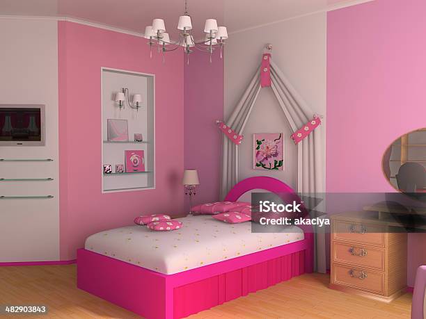 Childrens Room Stock Photo - Download Image Now - Bed - Furniture, Child, Pink Color