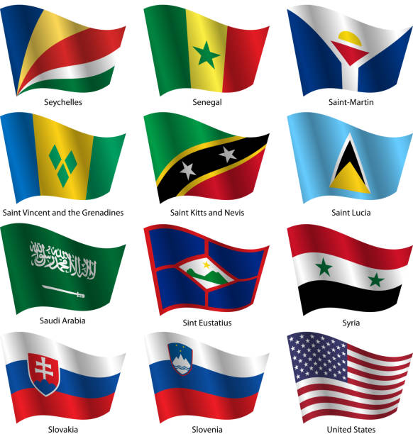 zestaw flagi świata państwa członkowskie. - england senegal stock illustrations