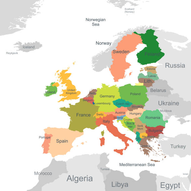 European Union map European Union map- vector. EPS 10. europe map white stock illustrations