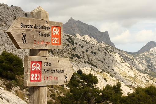 wooden signpost in mountains in Mallorca