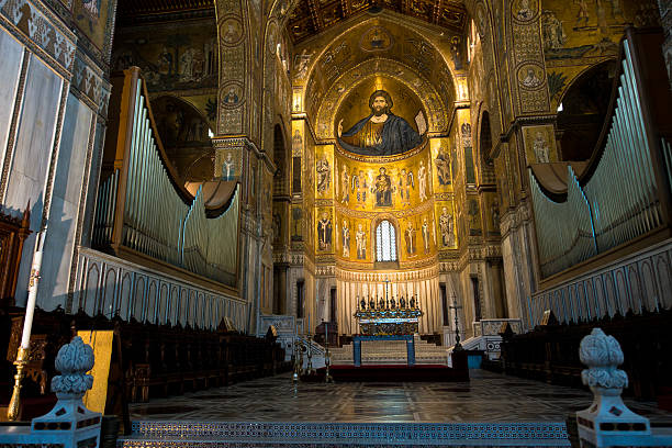 istock Christ fresco inside Monreale cathedral near Palermo, Sicily 482910846