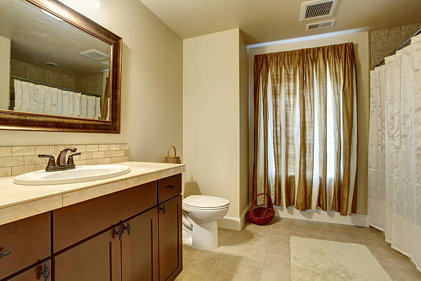 istock Elegant bathroom with tan enterior. 482915424