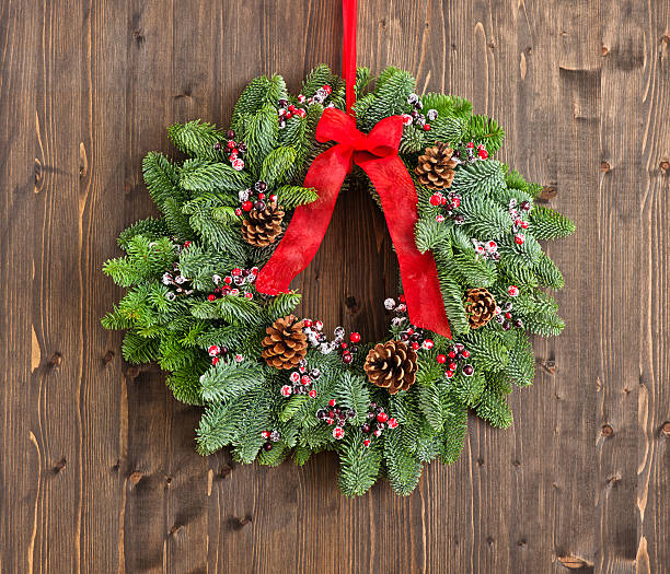 Advent wreath with red ribbon