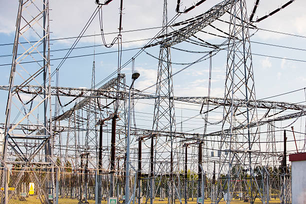 istock Electric pylons at power plant 482923105