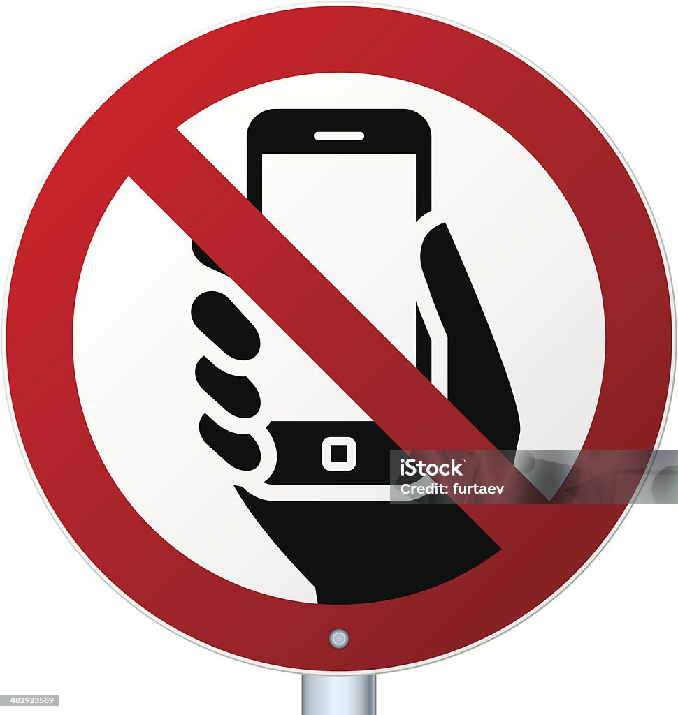 No mobile phones sign over white High-detailed vector road sign prohibits cell phones Telephone stock vector