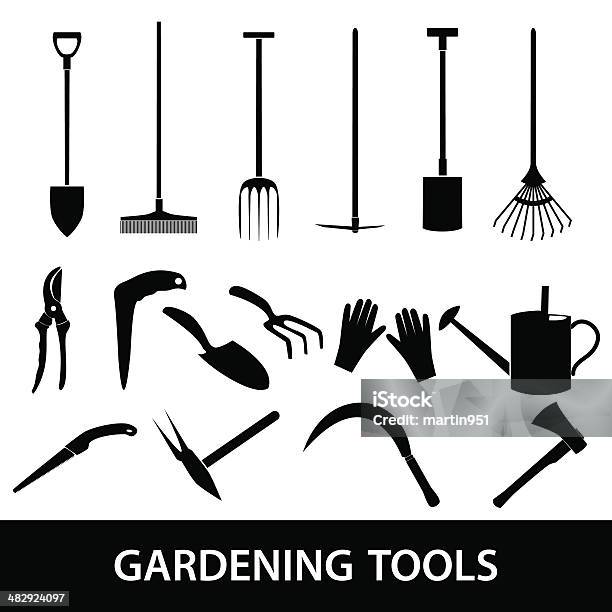 Gardening Tools Icons Eps10 Stock Illustration - Download Image Now - At The Edge Of, Black Color, Broom