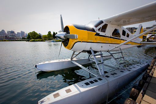 Seaplanes at the pier of lake union in Seattle, USA.