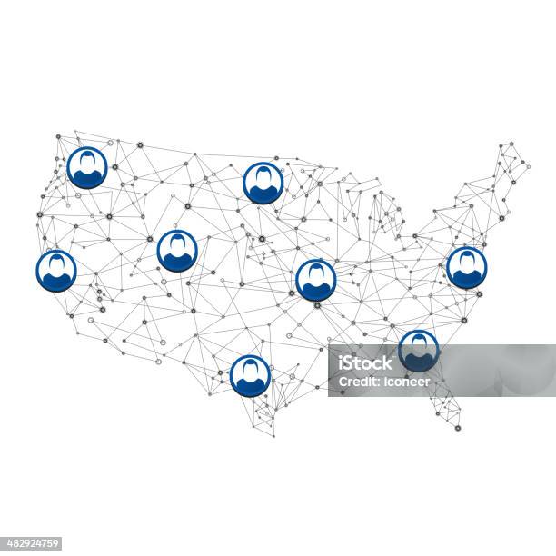 Usa Network Karte Mit Benutzer Stock Vektor Art und mehr Bilder von USA - USA, Verbindung, Karte - Navigationsinstrument