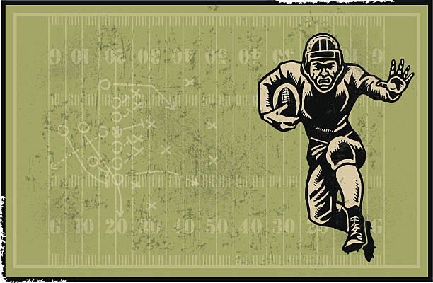 illustrations, cliparts, dessins animés et icônes de fond rétro joueur de football américain - running back