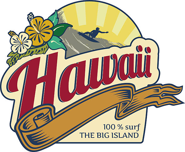 illustrations, cliparts, dessins animés et icônes de label vacances de surf à hawaï - hawaii islands big island beach hawaiian culture