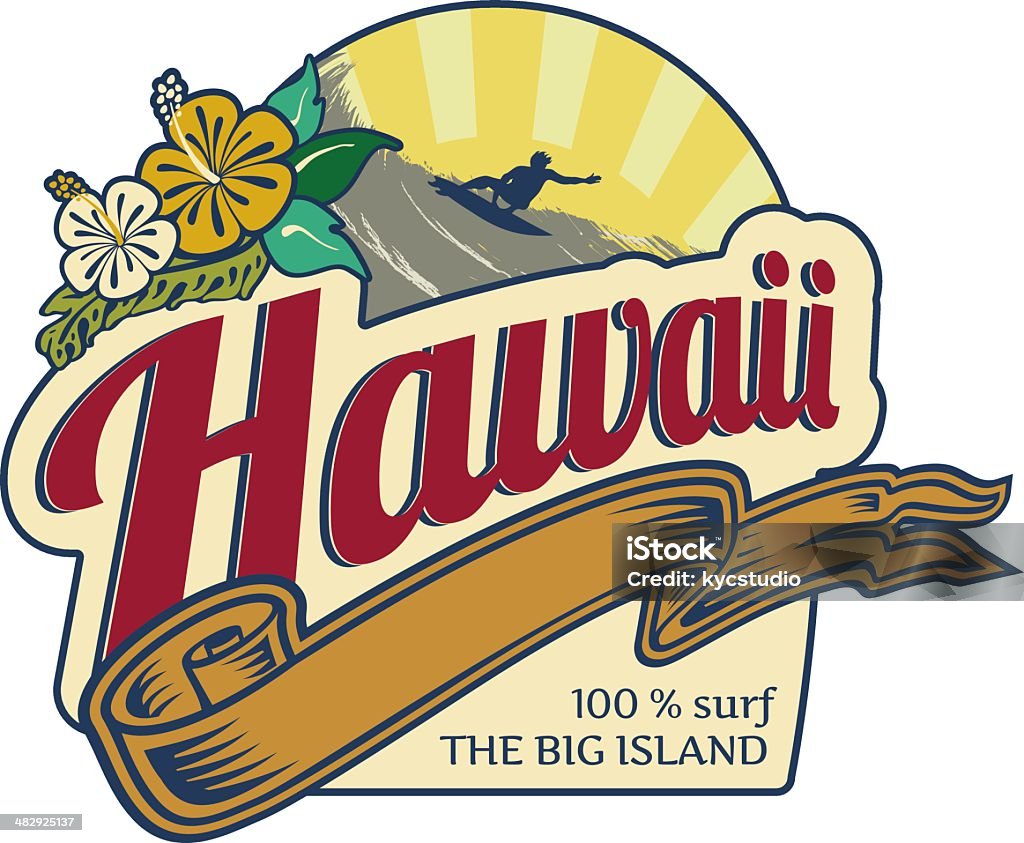 Surf label Havaí feriados - Vetor de Big Island - Ilhas do Havaí royalty-free