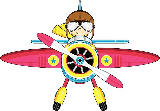 Vector illustration of Cartoon Pilot in Plane