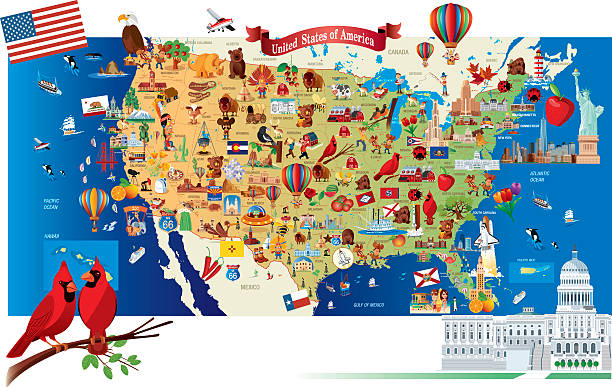 Cartoon map of USA Cartoon map of USA buffalo iowa stock illustrations