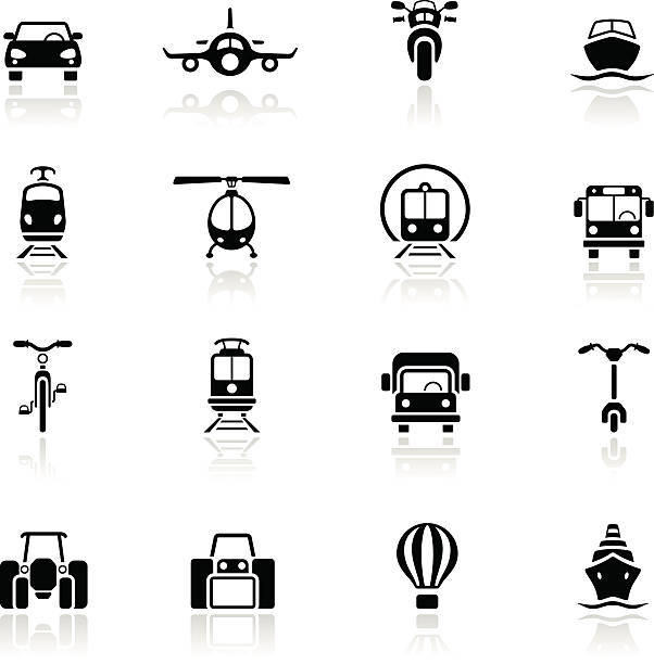 ilustraciones, imágenes clip art, dibujos animados e iconos de stock de diferentes tipos de iconos de transporte negro - bus coach bus travel red