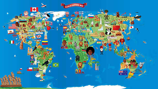 peta kartun dunia - indonesia culture ilustrasi stok